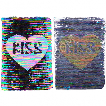 Купить Блокнот A5 с двухсторонними пайетками  «Kiss»  оптом